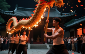 和平“香火龙”：黑夜里的“烫”男天团，火中穿行拿捏了！