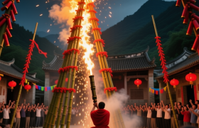 恩平震撼：烧炮仗，烧出一座“火焰山”！
