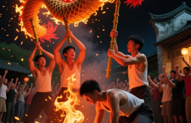 云城“舞火捞”：火龙穿裆过，烫脚又烫魂！