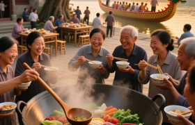 银海“龙船饭”：扒龙船前，先干一盆“百家饭”