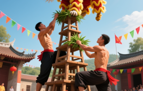 藤县“舞狮”：没有梅花桩，但有“刀山火海”！