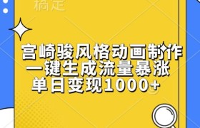 宫崎骏风格动画制作，一键生成流量暴涨，单日变现1k