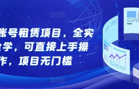 游戏账号租赁项目，全实操教学，可直接上手操作，项目无门槛