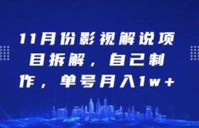 11月份影视解说项目拆解，自己制作，单号月入1w+