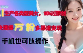 AI生产各类型美女，100%过原创，快速爆万粉，多渠道变现，新手可做