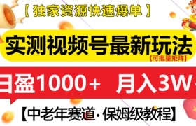 实测视频号最新玩法，中老年赛道，独家资源，月入过W+