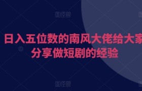 日入五位数的南风大佬给大家分享做短剧的经验