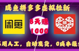 咸鱼拼多多虚拟拉新，不用人工，自动发货，0成本操作，8天收益1k