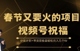 春节又要火的项目视频号祝福，分成计划+带货双收益，轻松月入几个W