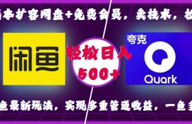 0成本扩容网盘+免费会员，卖技术，拉新，咸鱼最新玩法，实现多重管道收益，一鱼多吃，轻松日入500+