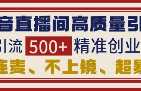 抖音直播间引流创业粉，无需连麦、不用上镜、超暴力，日引流500+高质量精准创业粉