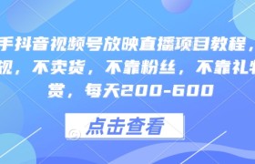 快手抖音视频号放映直播项目教程，不违规，不卖货，不靠粉丝，不靠礼物打赏，每天200-600