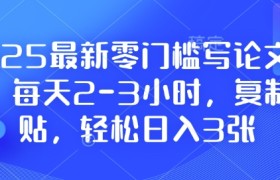 2025最新零门槛写论文项目，每天2-3小时，复制粘贴，轻松日入3张，附详细资料教程