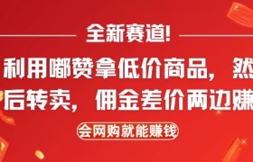 全新赛道，利用嘟赞拿低价商品，然后去闲鱼转卖佣金，差价两边赚，会网购就能挣钱