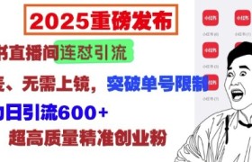 2025重磅发布：小红书直播间连怼引流，无需连麦、无需上镜，突破单号限制，暴力日引流600+