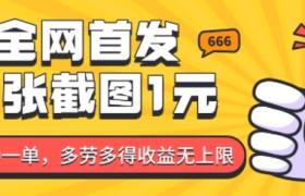 全网首发，一张截图1块钱，一分钟一单，多劳多得，收益无上限