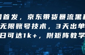 全网首发，京东带货暴流黑科技，无限账号技术，3天出单，单日可达1k+，附矩阵教学