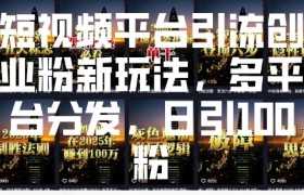 短视频平台引流创业粉新玩法，多平台分发，日引100粉