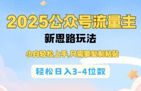 2025公双号流量主新思路玩法，小白轻松上手，只需要复制粘贴，轻松日入3-4位数