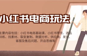 小红书电商玩法：带货/选品/找素材/裂变/数据分析/供应商/发货/售后/开店思维等