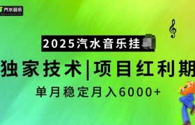 2025汽水音乐挂JI项目，独家最新技术，项目红利期稳定月入6000+