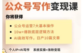 AI公众号写作变现课，手把手实操演示，从0到1做一个小而美的会赚钱的IP号