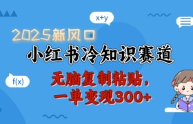 2025新风口，小红书冷知识赛道，无脑复制粘贴，一单变现300+