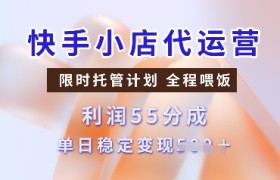 快手小店代运营，限时托管计划，收益55分，单日稳定变现多张