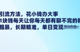 最新引流方法，花小钱办大事，只需1块钱每天让你每天都有聊不完的精准客户 简单粗暴，长期精准