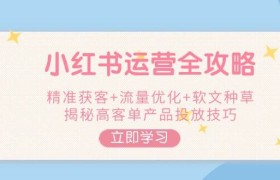 小红书运营全攻略，精准获客+流量优化+软文种草，揭秘高客单产品投放技巧