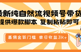 最新纯自然流视频号带货，提供爆款脚本简单 复制粘贴即可，高佣金低门槛，单日收益3K+