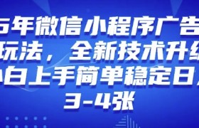 2025年微信小程序最新玩法纯小白易上手，稳定日入多张，技术全新升级【揭秘】