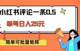 小红书评论一条0.5元 单账号一天可得25元 可矩阵操作 简单无脑靠谱【揭秘】