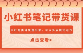 小红书笔记带货课，大红海类目快速出单，市场大，可以多店模式运作