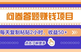 问卷答题赚钱项目，新手小白也能操作，每天复制粘贴2小时，收益50+