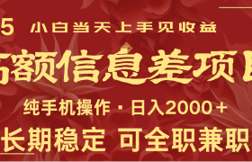 日入2000+ 高额信息差项目 全年长久稳定暴利 新人当天上手见收益