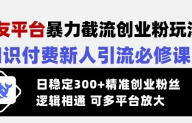 交友平台暴力截流创业粉玩法，知识付费新人引流必修课，日稳定300+精准创业粉丝，逻辑相通可多平台放大