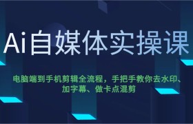 Ai自媒体实操课，电脑端到手机剪辑全流程，手把手教你去水印、加字幕、做卡点混剪