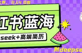 Deepseek+小红书简历蓝海赛道 日入无上限 24小时自动发货 零成本 不限时间地点