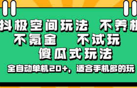 抖极空间玩法，不养机，不氪金，不试玩，傻瓜式玩法，全自动单机20+，适合手机多的玩
