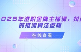2025年进阶金牌主播课，抖音的推流算法逻辑