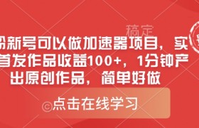 0粉新号可以做的加速器项目，实测首发作品收益100+，1分钟产出原创作品，简单好做