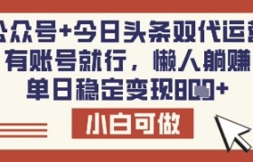 公众号+今日头条双代运营，有账号就行，单日稳定变现8张【揭秘】