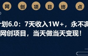 男粉计划6.0：7天收入1W+，永不凋谢的网创项目，当天做当天变现！