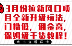 3月份拉新风口项目全新升级玩法，门槛低，佣金高，保姆级干货教程