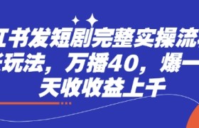 小红书发短剧完整实操流程，两张玩法，万播40，爆一个一天收收益上千