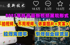 抖音最新视频展现形式，不拍视频、不剪视频、依靠图片+文案助推热门，引爆创业粉