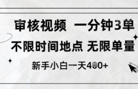审核视频，10秒一单，不限时间，不限单量，新人小白一天4张+【揭秘】