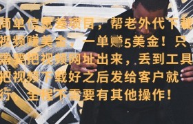 零门槛挣美金，海外视频代下服务，单笔收益40+，小白也能轻松上手