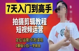 7天入门到高手，短视频剪辑运营高手课，定位 运营 引|流 变现，0基础小白一学就会